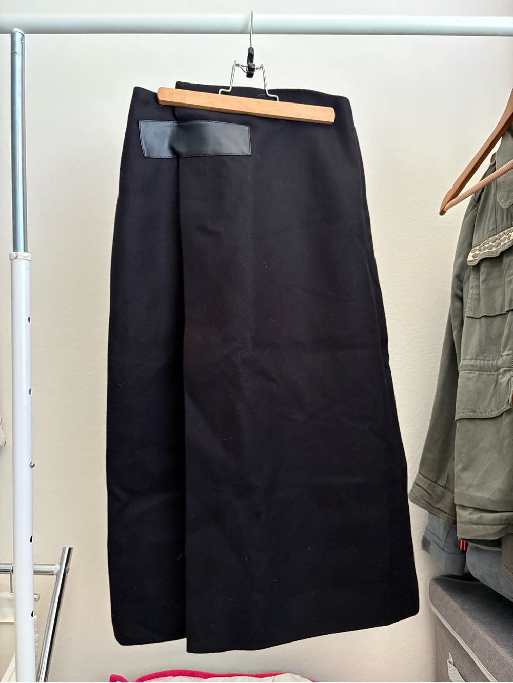 Commense Black Pencil Skirt with Faux-Leather Pocket Accent